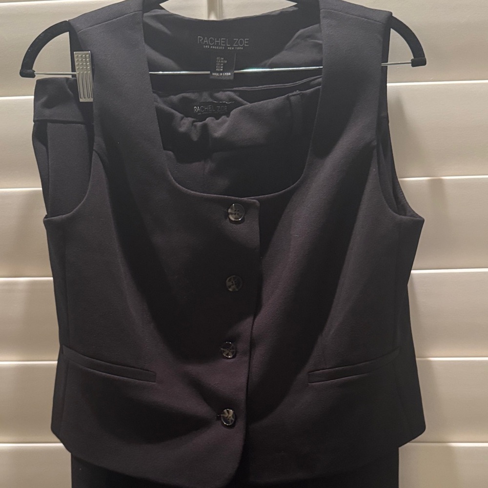 Rachel Zoe 2 Piece Black Vest Suit Set Pants & Top Womens Medium EUC
